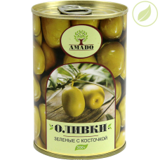 Зеленые оливки с косточкой, "Amado" 300 г